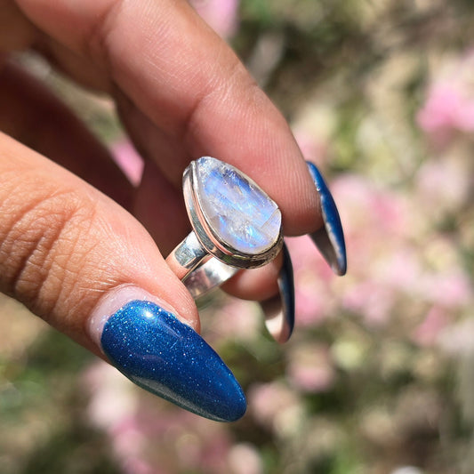 Raw Rainbow Moonstone Ring - Size 5.5