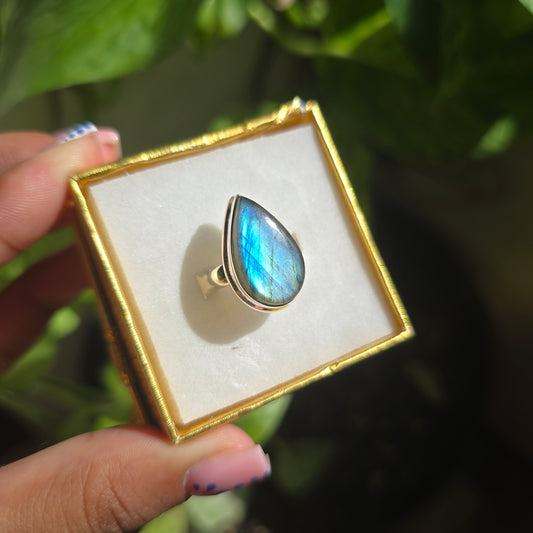 Multi Fire Labradorite Ring - Size 5