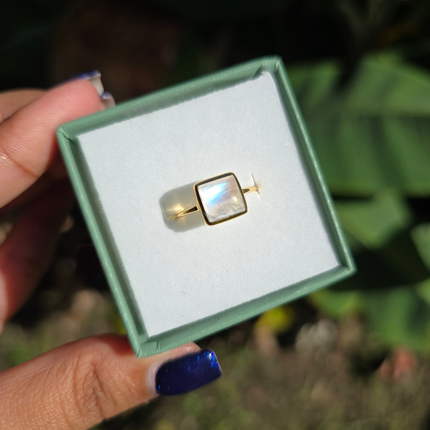 Gold Vermeil Rainbow Moonstone Ring - Size 6.5