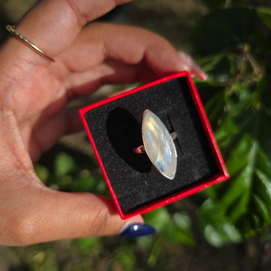 Rainbow Moonstone Ring - Size 8