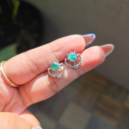 Green Mica Stud - Silver Plated Brass