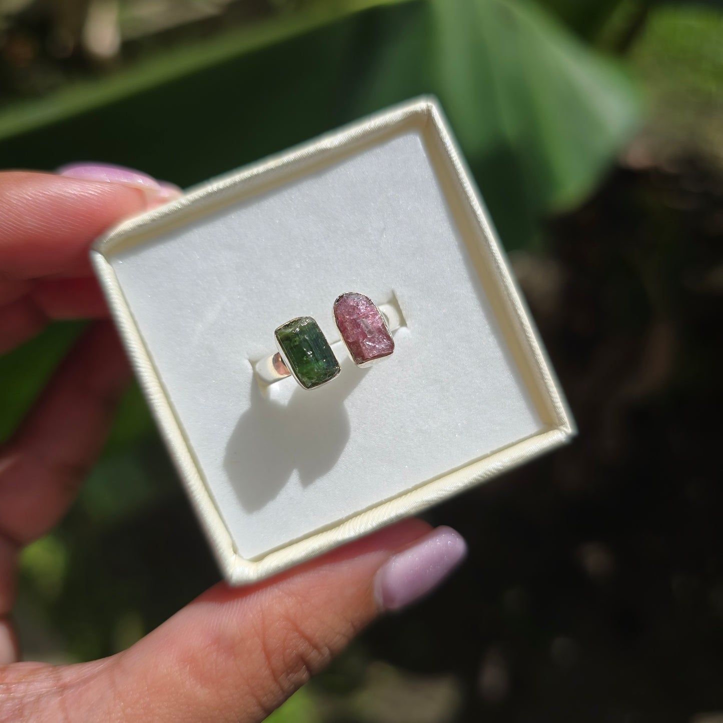 Pink Tourmaline and Green Ring - Size 7