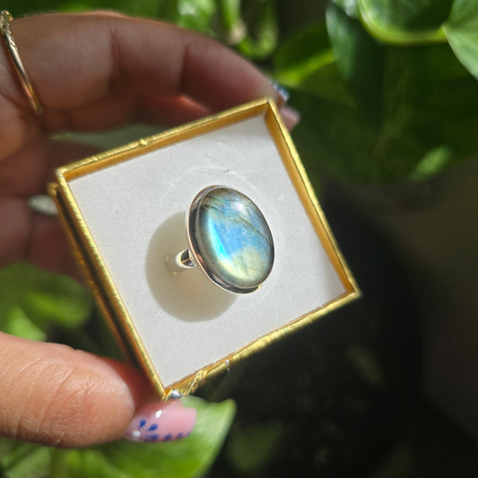 Multi Fire Labradorite Ring - Size 10