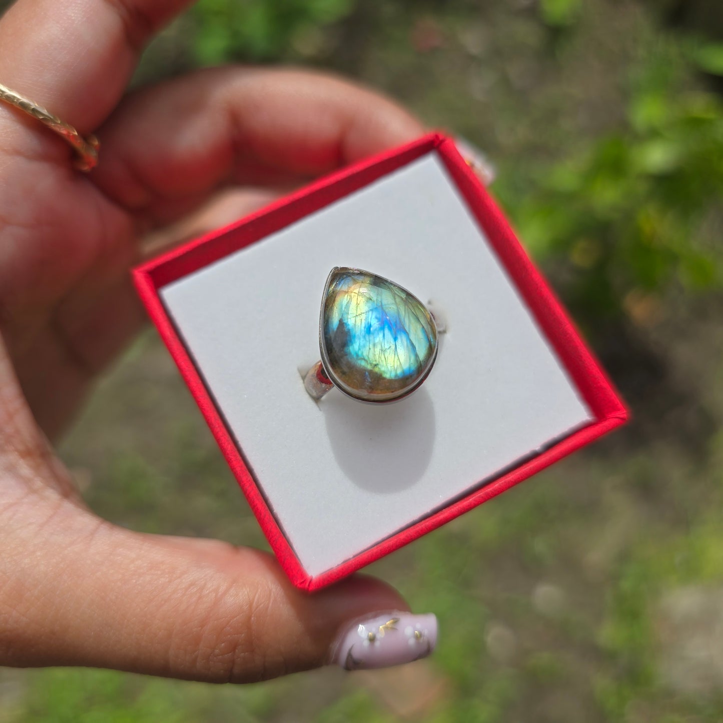 Multi Fire Labradorite Ring - Size 8.5