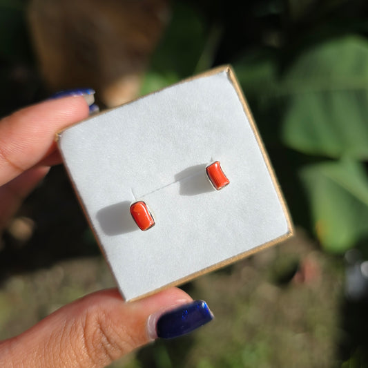 Raw Red Coral Stud Earrings