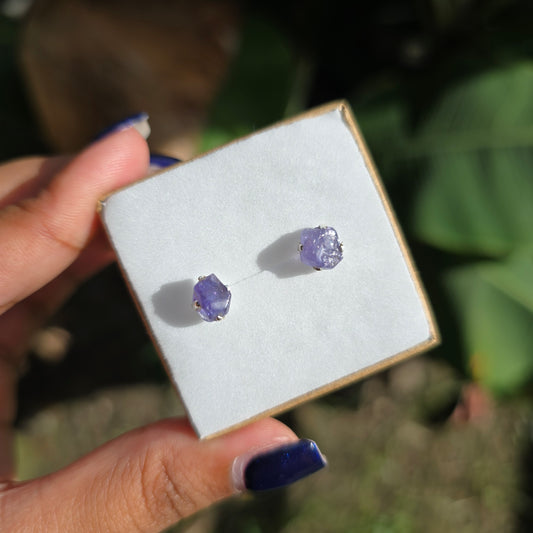 Raw Tanzanite Stud Earrings
