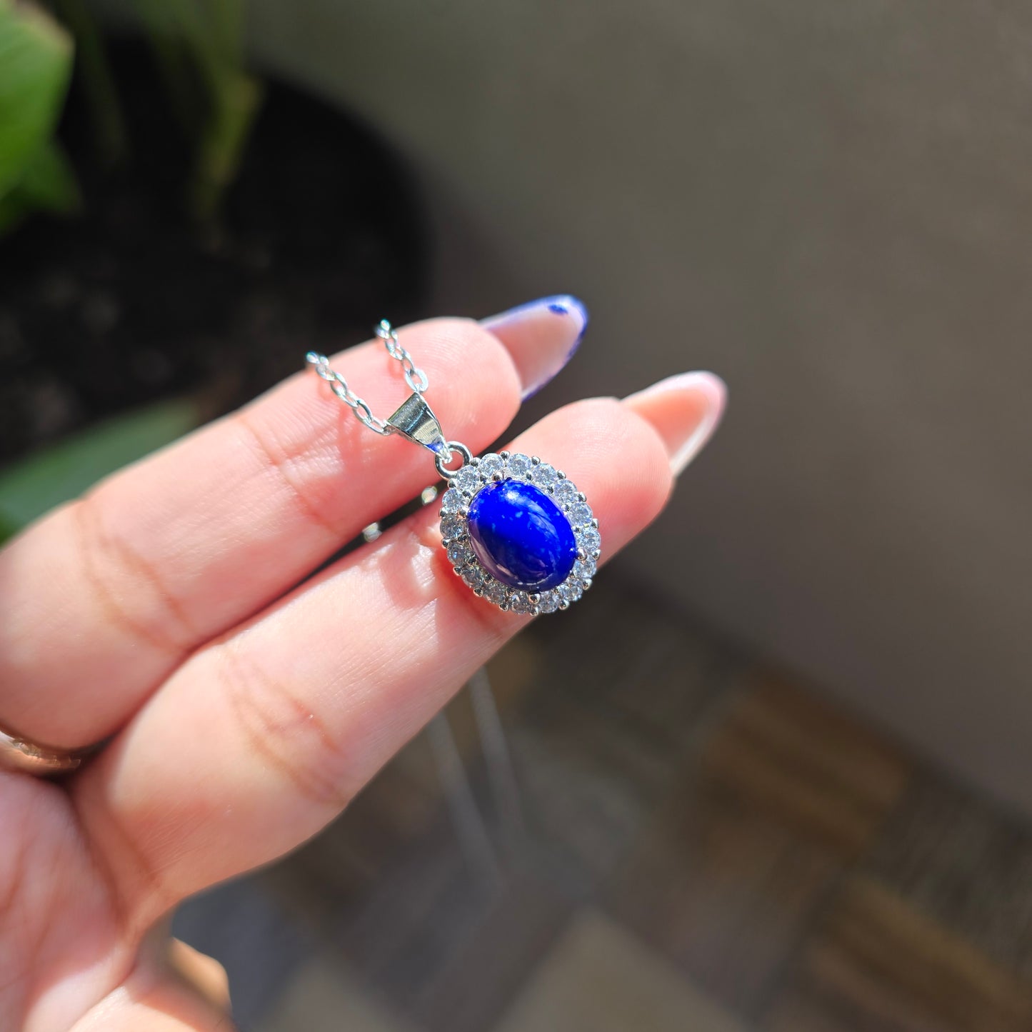 Lapis Lazuli Pendant - Silver Plated Brass