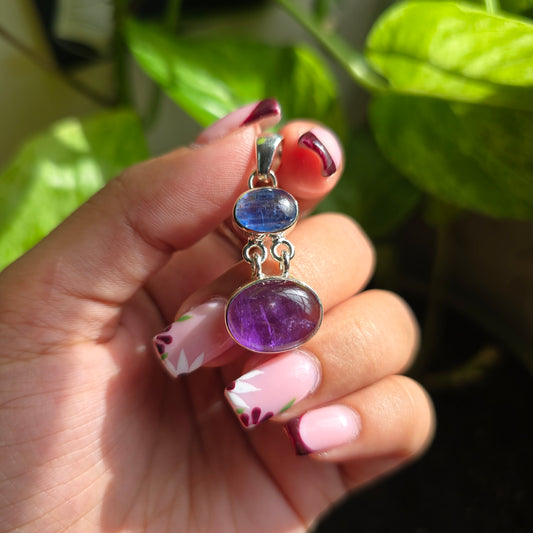 Blue Kyanite and Amethyst Pendant