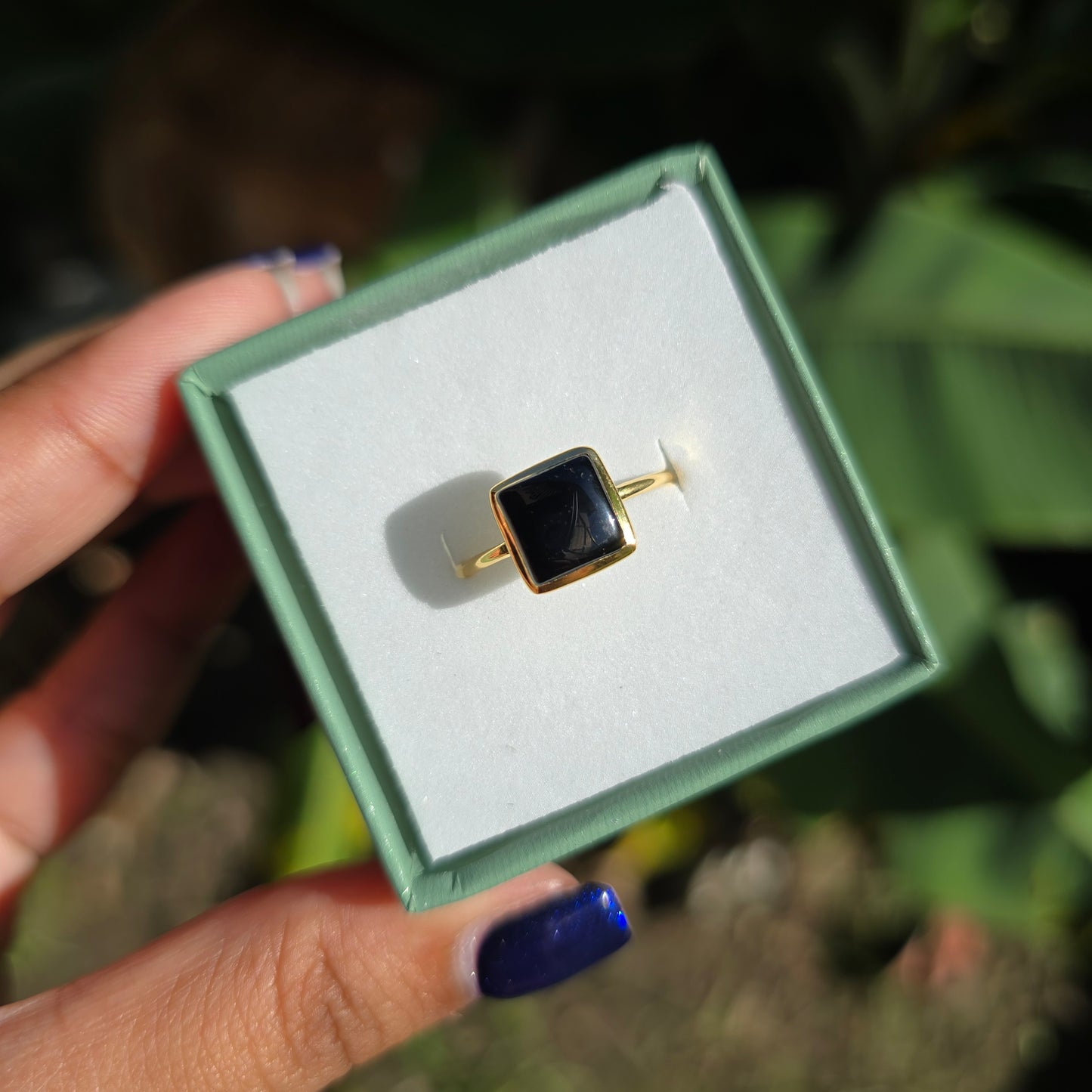 Gold Vermeil Black Obsidian Ring - Size 7.5