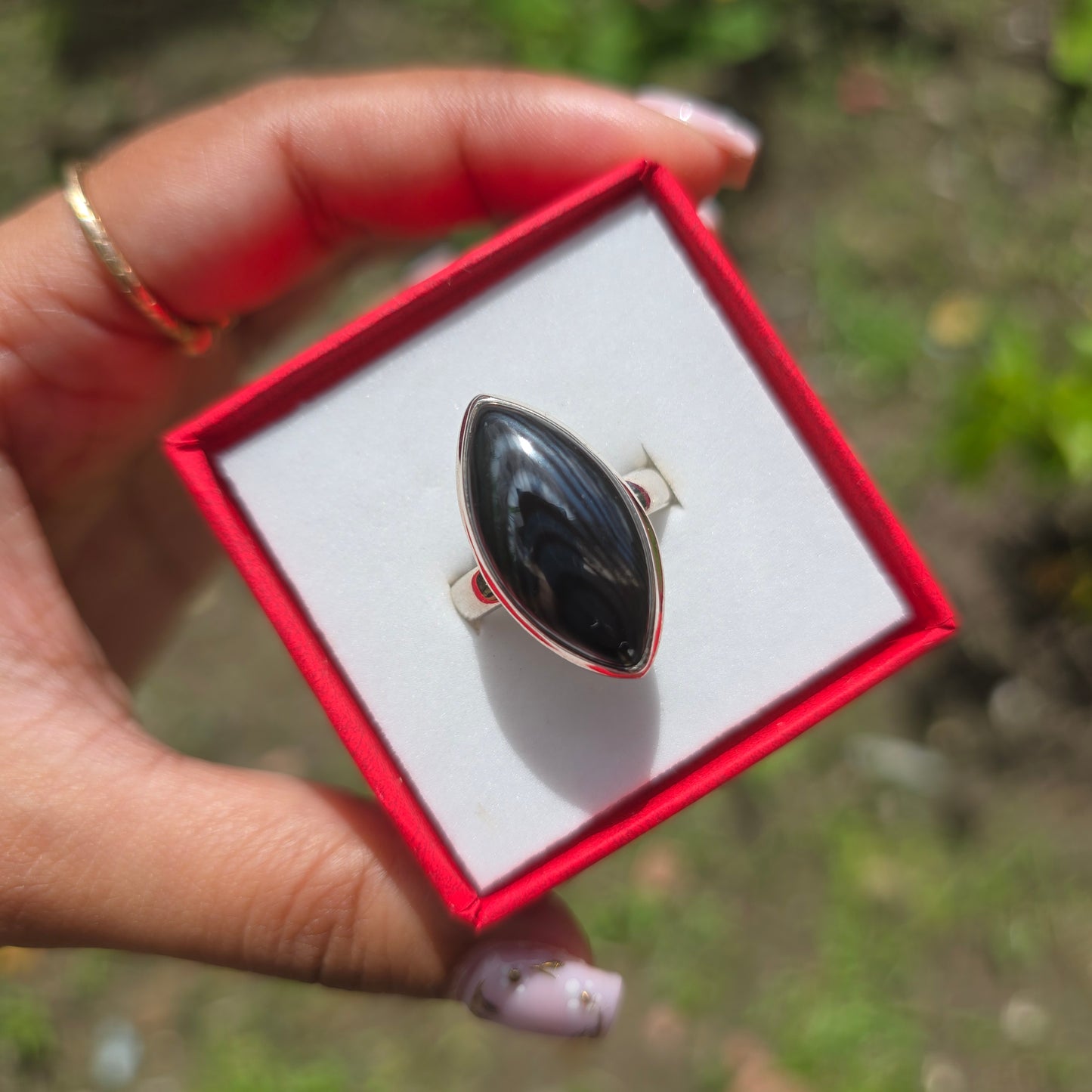 Psilomelane Gemstone Ring - Size 8