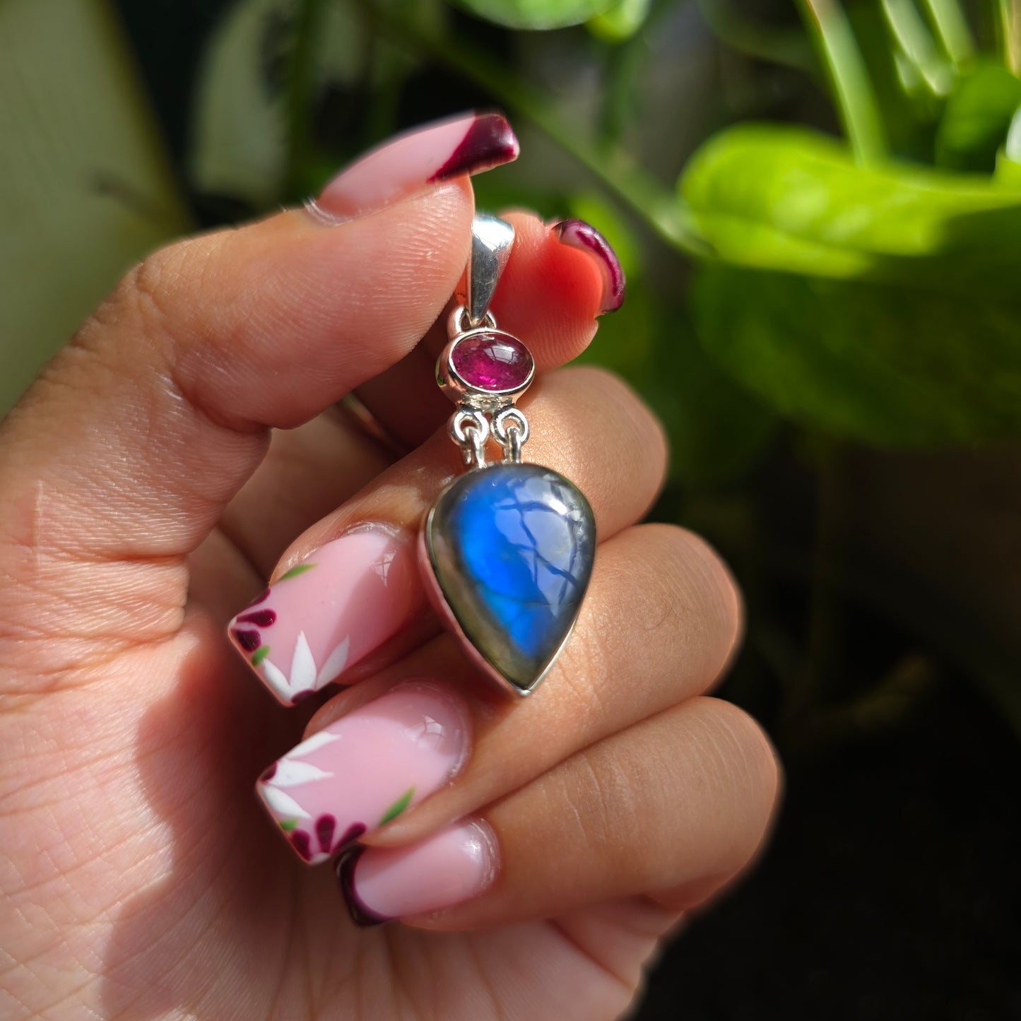 Pink Tourmaline and Labradorite Pendant