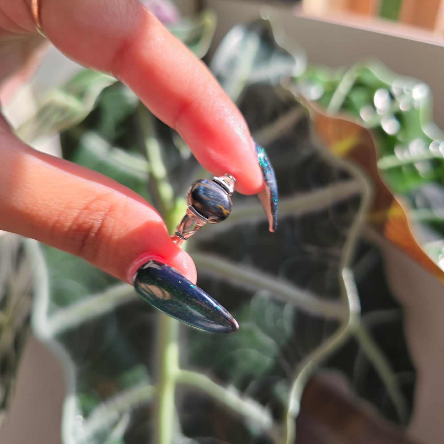 Adjustable Silver Plated Brass Ring - Hawk's Eye