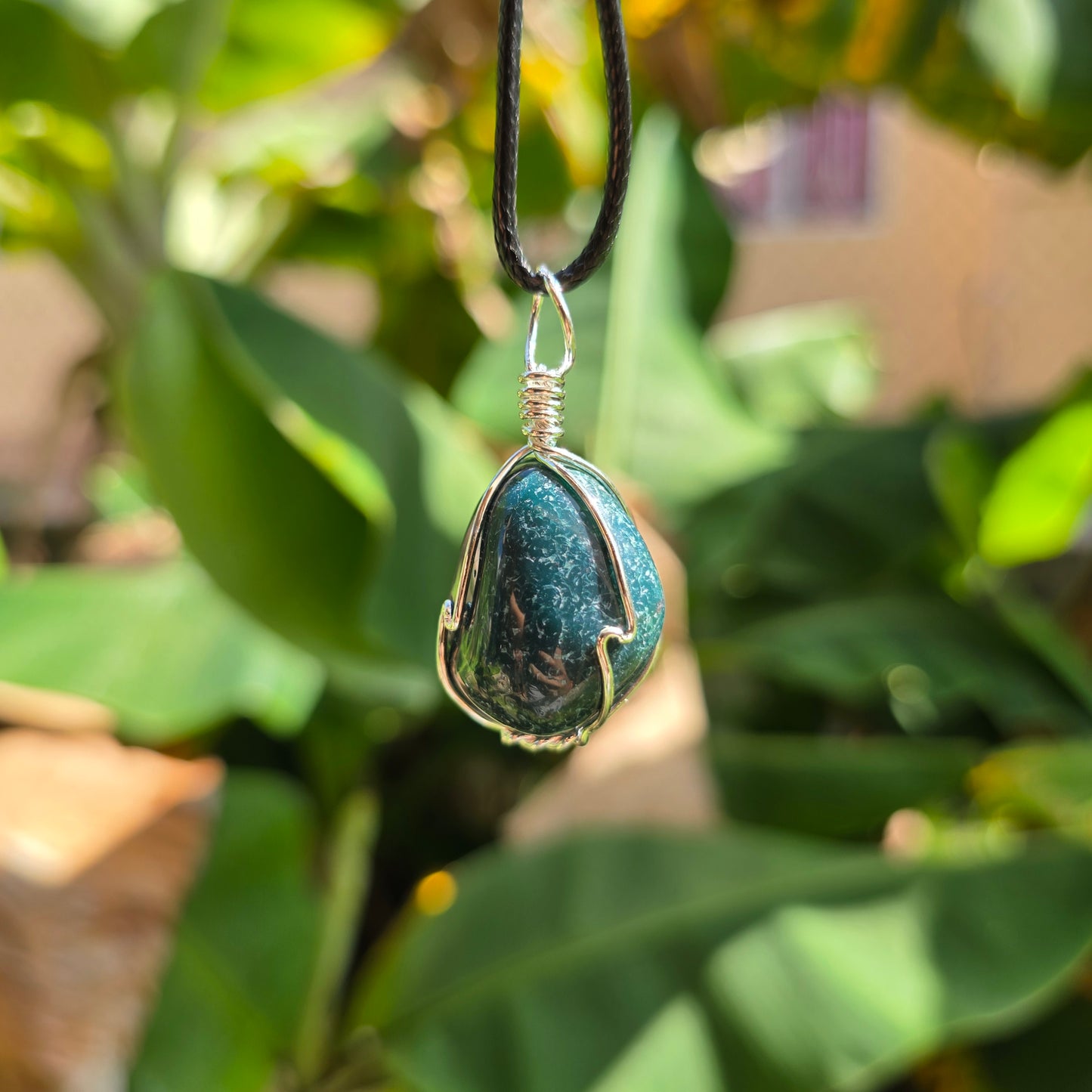 Bloodstone Wire Wrapped Tumble Stone Pendant