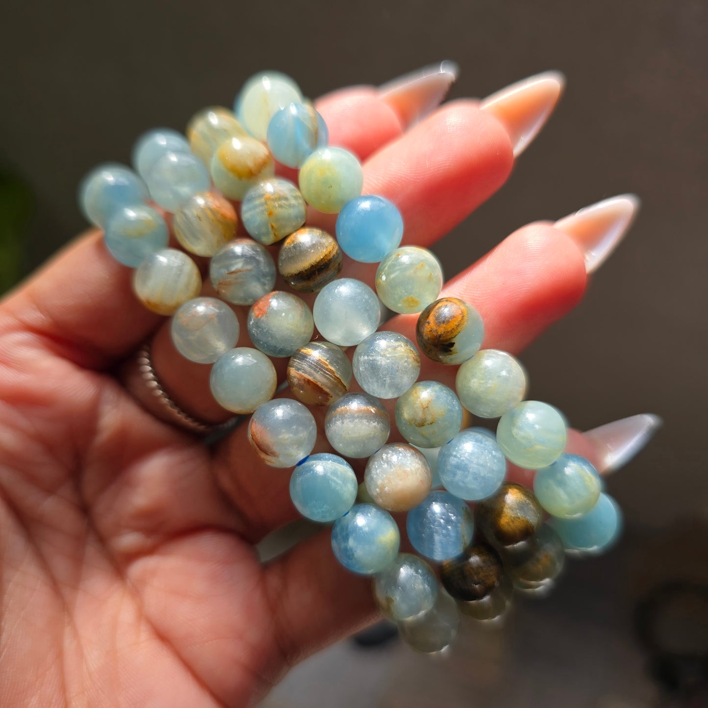 Aqua Lumarian Calcite Bracelet