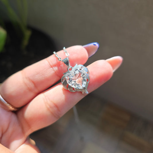 Clear Quartz Pendant - Silver Plated Brass