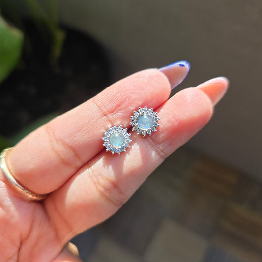 Labradorite Stud - Silver Plated Brass