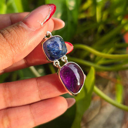 Blue Kyanite and Amethyst Pendant
