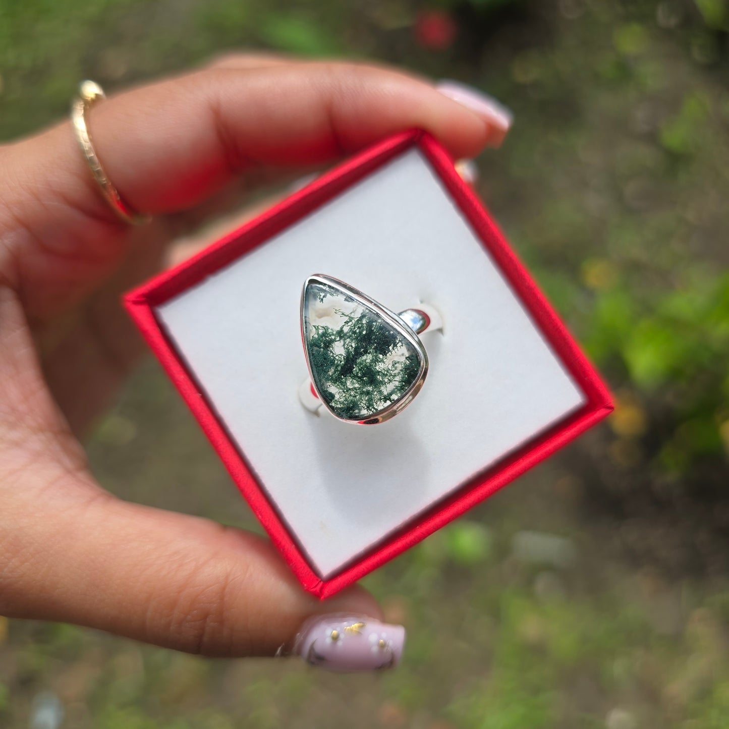 Moss Agate Ring - Size 10