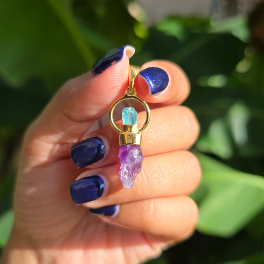 Gold Vermeil Amethyst and Blue apatite Pendant