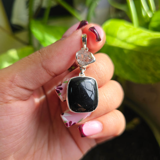 Herkimer Diamond & Onyx Pendant
