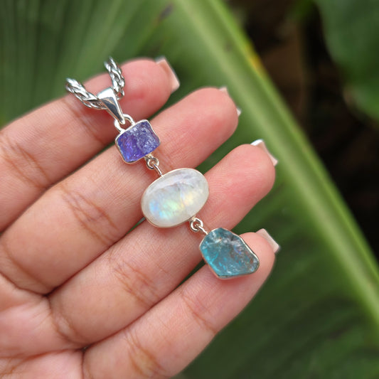 Tanzanite, Rainbow Moonstone and Blue Apatite Pendant