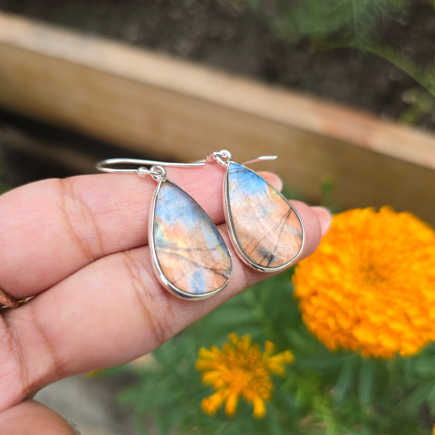 Multi Fire Labradorite Dangle Earring