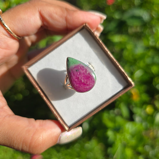 Ruby Zoisite Gemstone Ring - Size 9