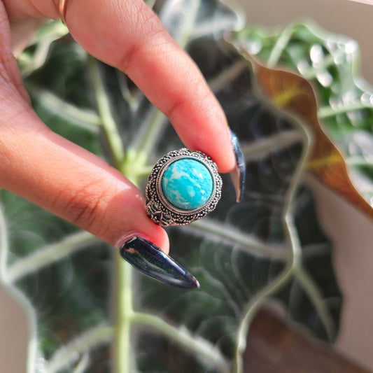 Adjustable Silver Plated Brass Ring - Amazonite
