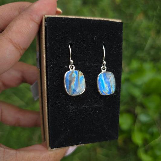 Rainbow Moonstone Dangle Earring