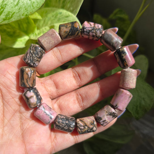 Rhodonite Barrel Gemstone Bracelet