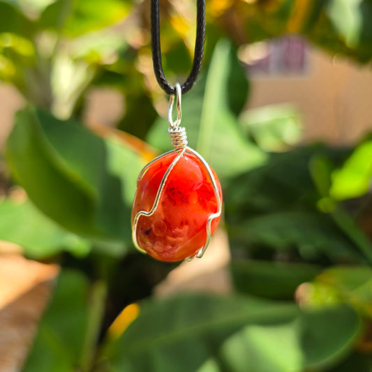 Carnelian Wire Wrapped Tumble Stone Pendant