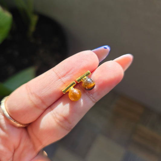 Tiger's Eye Stud - Silver Plated Brass