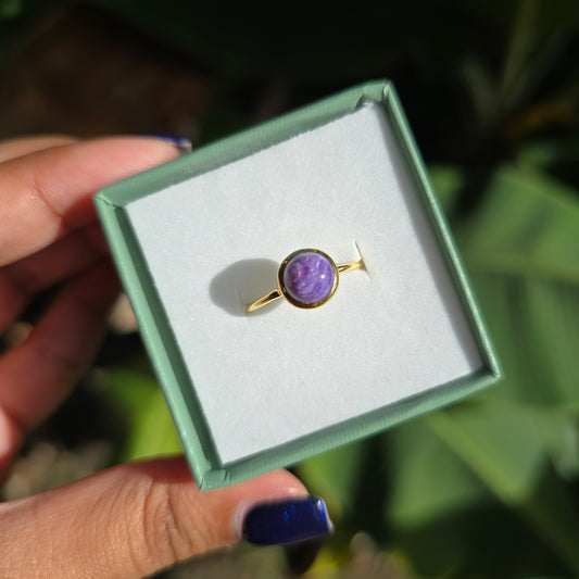 Gold Vermeil Charoite Ring - Size 6.5