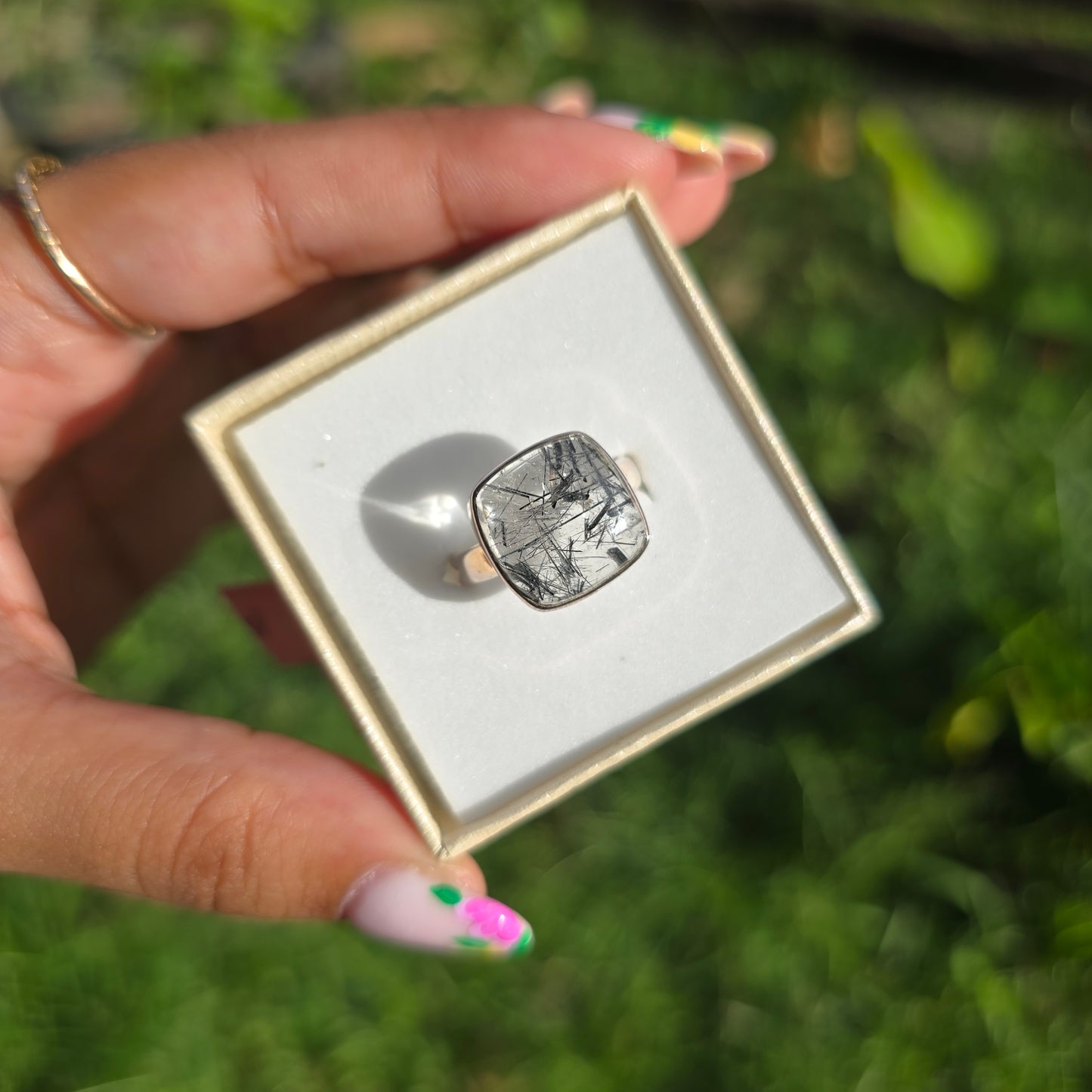 Tourmaline in Quartz Ring - Size 7.5