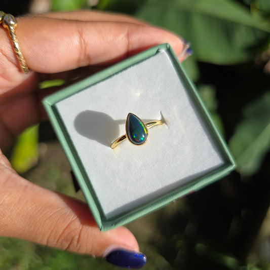 Gold Vermeil Black Opal Ring - Size 5.5