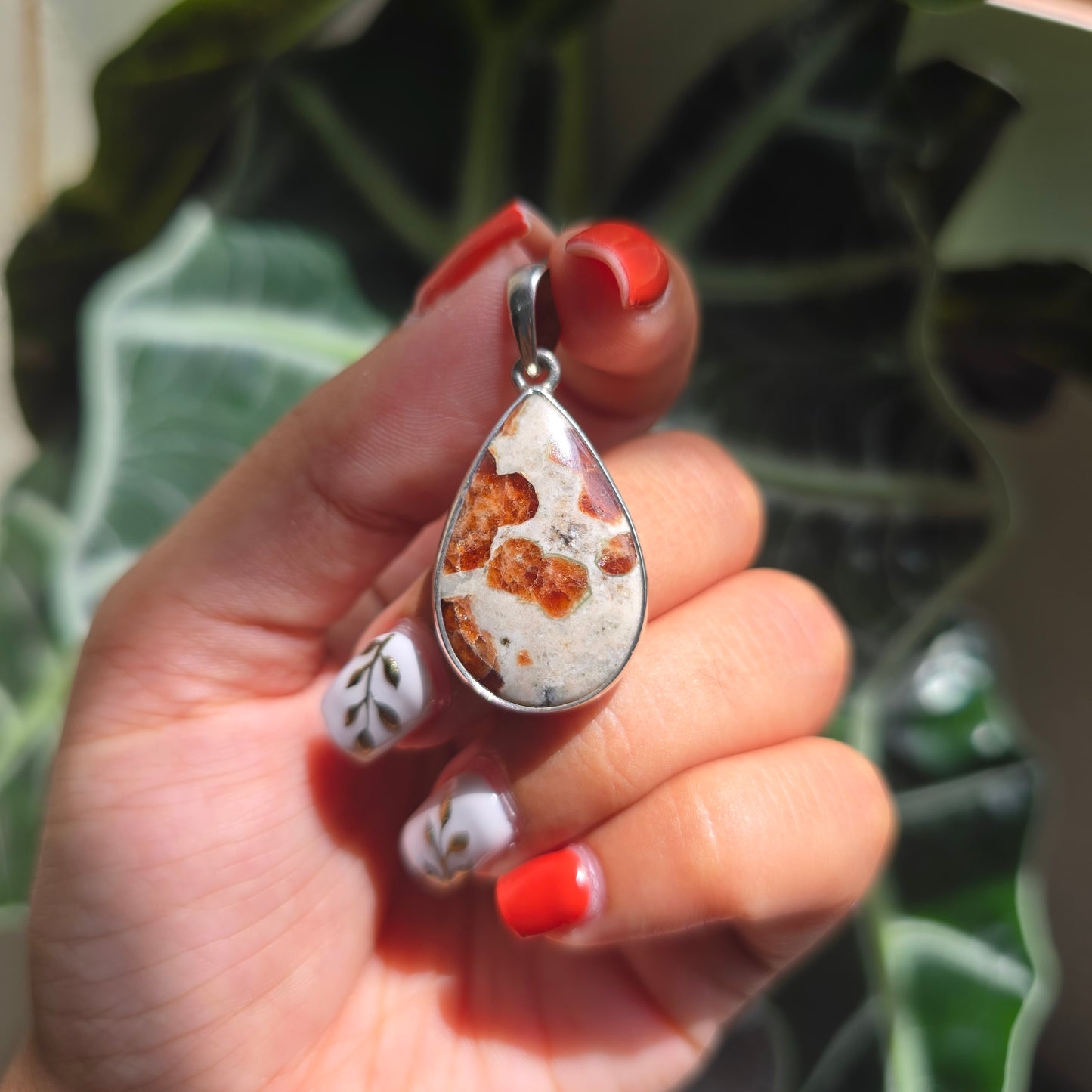 Garnet in Wollastonite Pendant