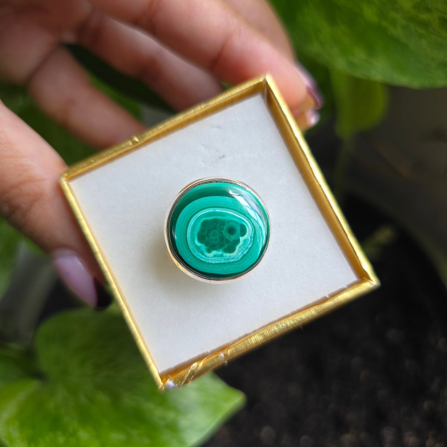 Malachite Gemstone Ring - Size 7