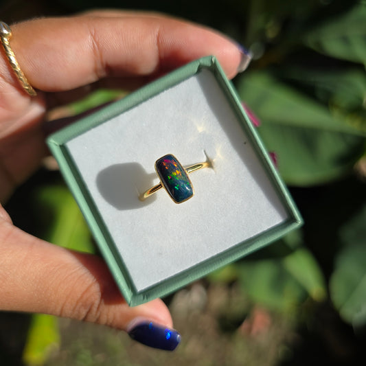 Gold Vermeil Black Opal Ring - Size 7.5