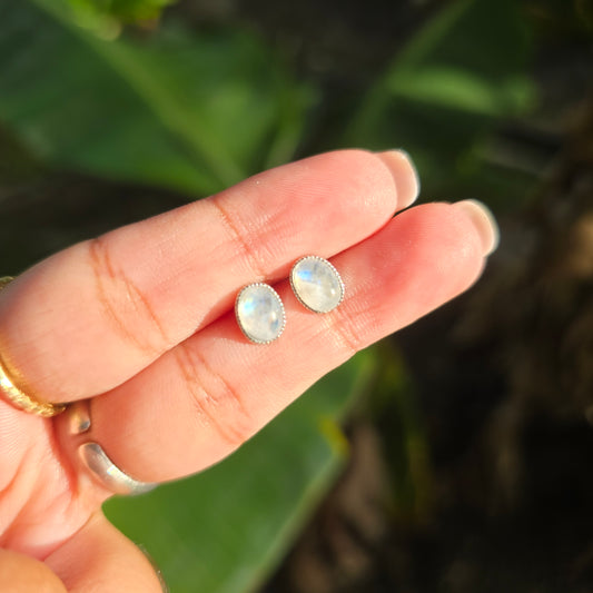 Rainbow Moonstone Stud Earring