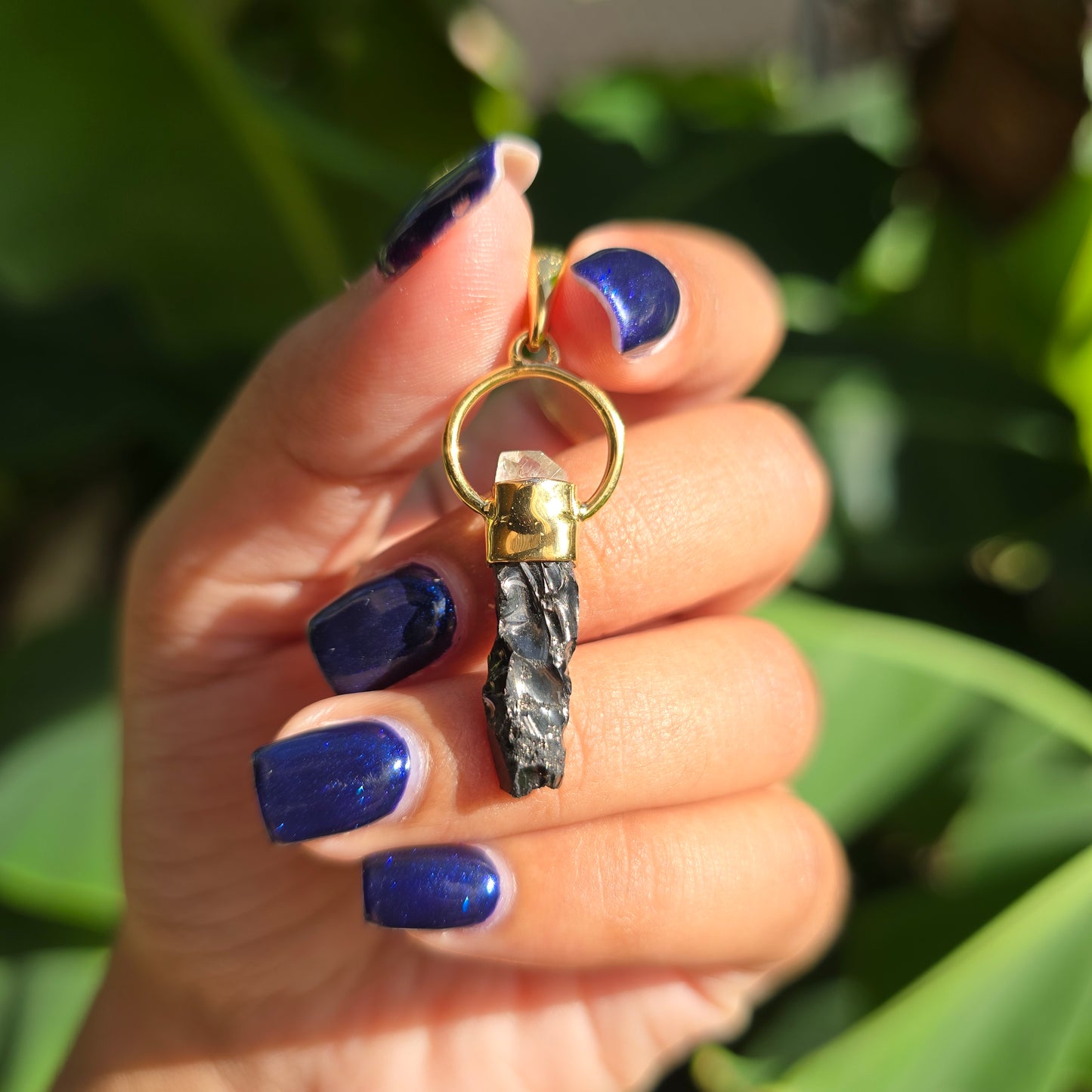 Gold Vermeil Shungite and Herkimer Diamond Pendant