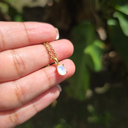 Gold Plated Rainbow Moonstone Pendant