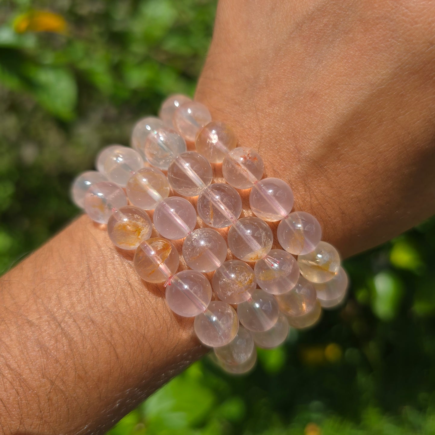 Rose Quartz with Golden Healer Gemstone Bracelet