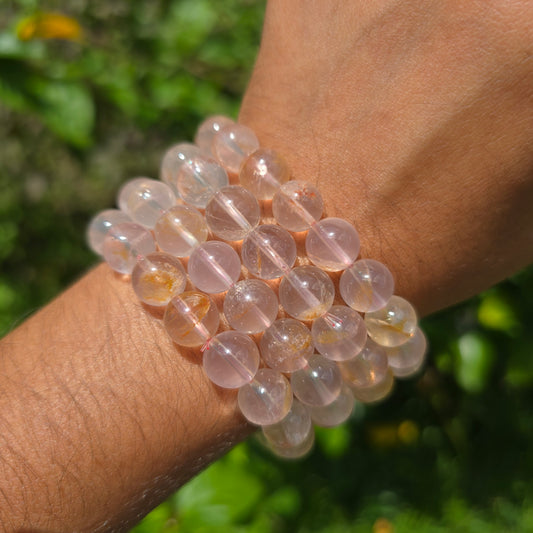 Rose Quartz with Golden Healer Gemstone Bracelet