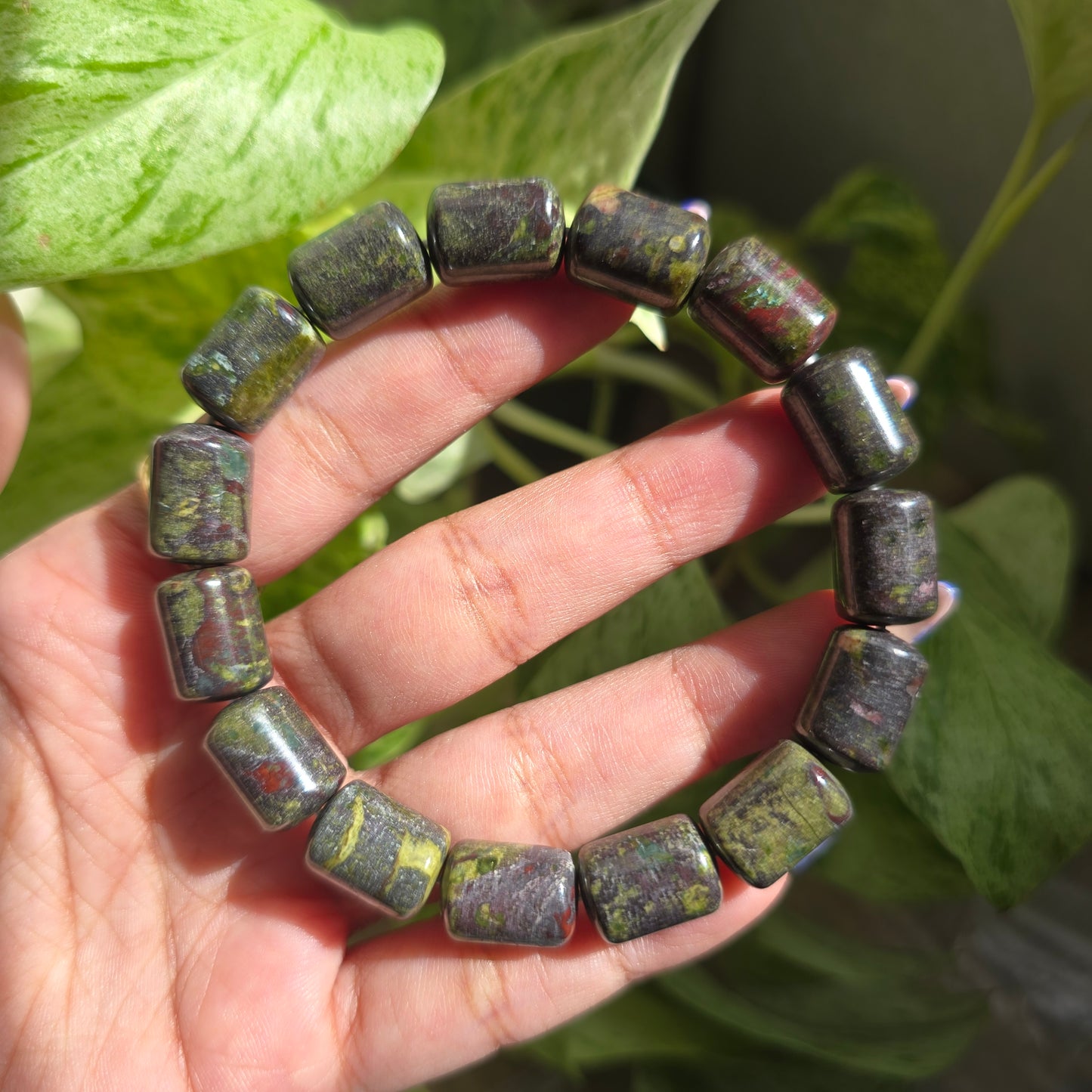 Dragon Blood Jasper Barrel Gemstone Bracelet