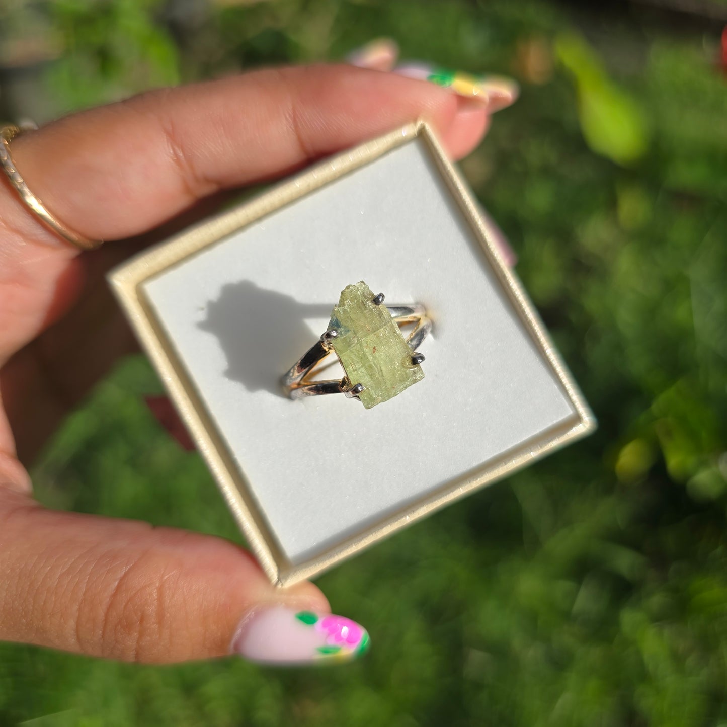 Raw Green Kyanite Ring - Size 10