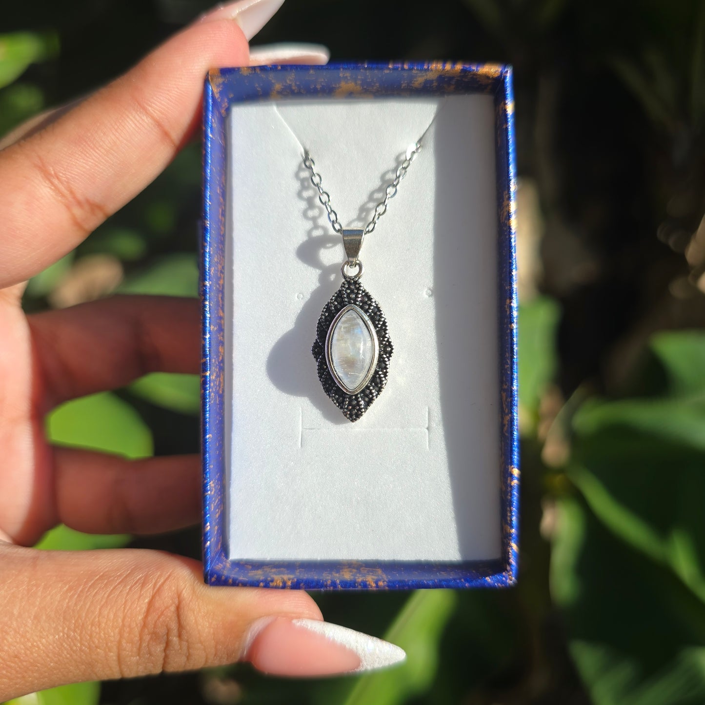 Silver Plated Rainbow Moonstone Necklace