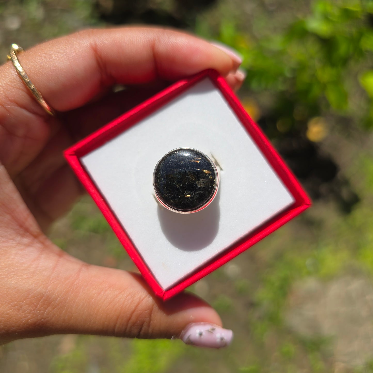 Nuummite Gemstone Ring - Size 8