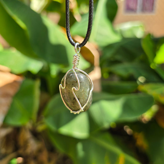 Labradorite Wire Wrapped Tumble Stone Pendant