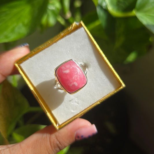 Jelly Rhodochrosite Ring - Size 10