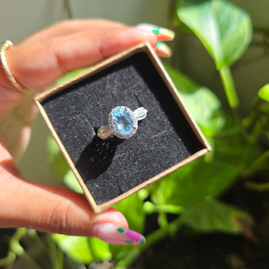 Adjustable Silver Plated Brass Ring - Aquamarine